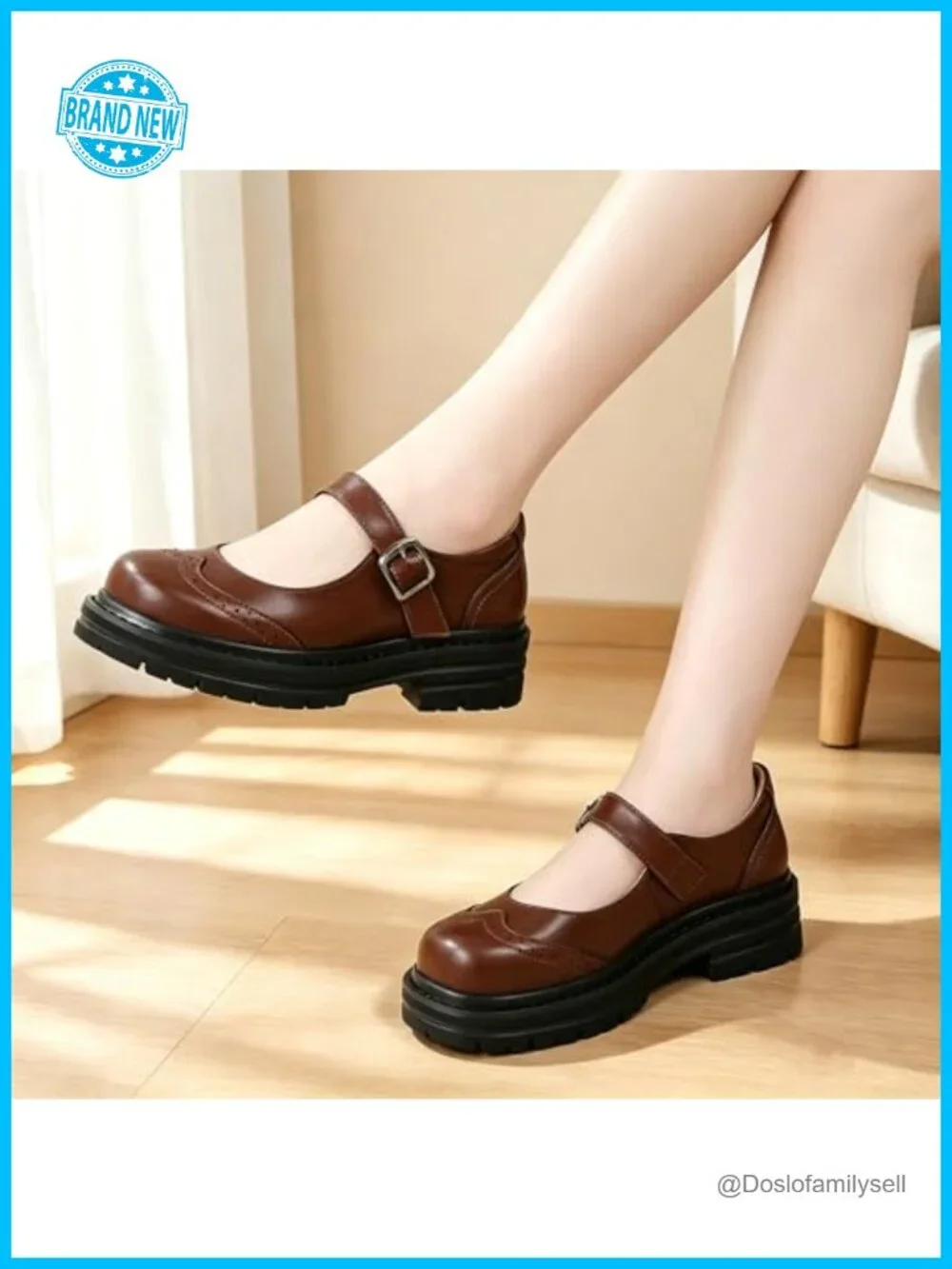 Women's Mary Jane Oxfords Faux Leather Platform Chunky Heel Round Toe Buckle